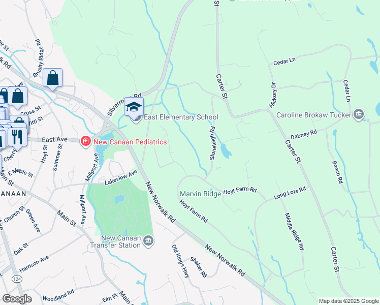 map of restaurants, bars, coffee shops, grocery stores, and more near 53 Fitch Lane in New Canaan