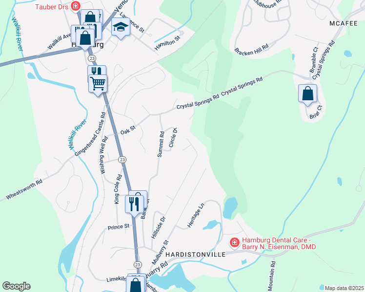 map of restaurants, bars, coffee shops, grocery stores, and more near 6 Sunrise Court in Hamburg