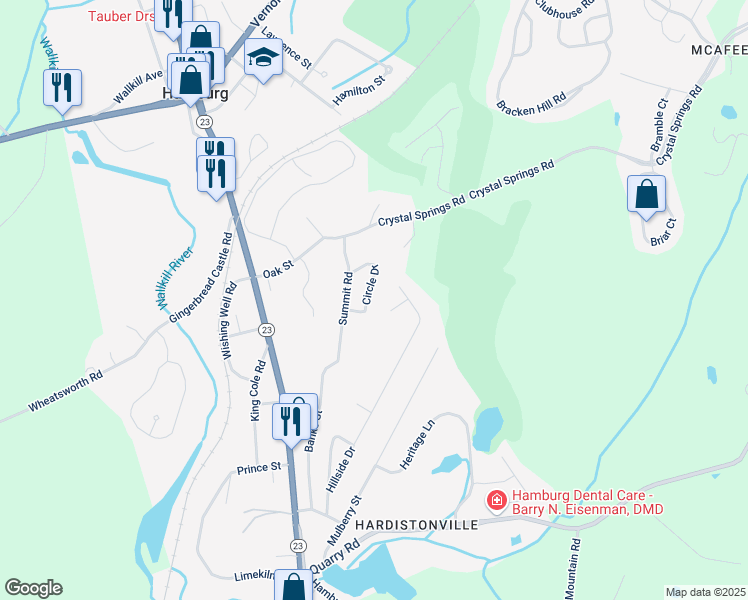 map of restaurants, bars, coffee shops, grocery stores, and more near 6 Sunrise Court in Hamburg