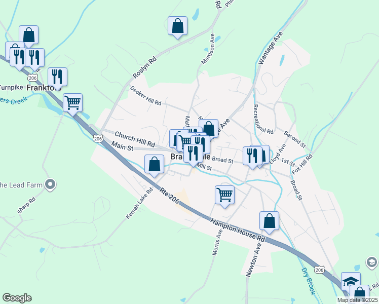 map of restaurants, bars, coffee shops, grocery stores, and more near in Branchville