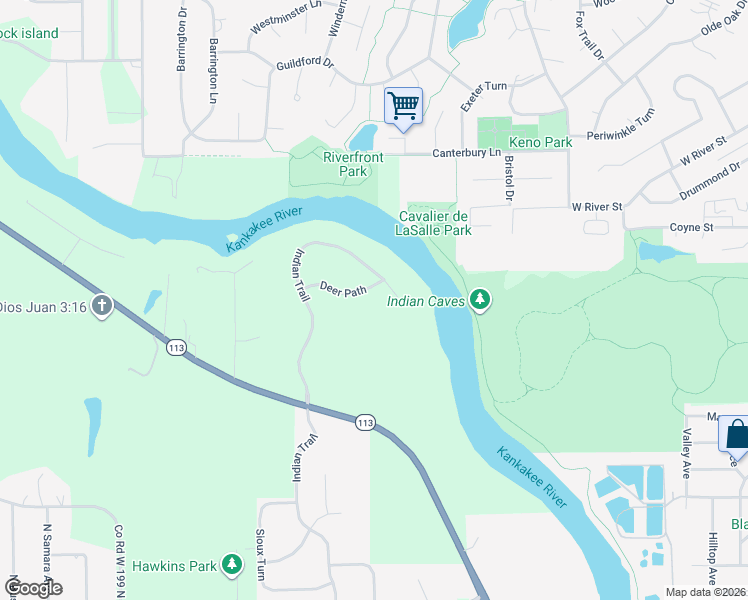 map of restaurants, bars, coffee shops, grocery stores, and more near 1280 Deer Path in Kankakee