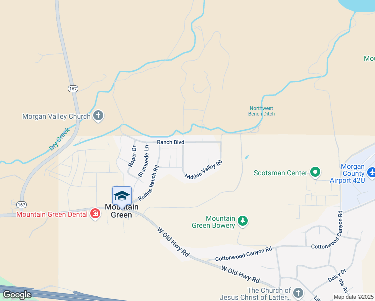 map of restaurants, bars, coffee shops, grocery stores, and more near 6040 Lariat Lane in Morgan