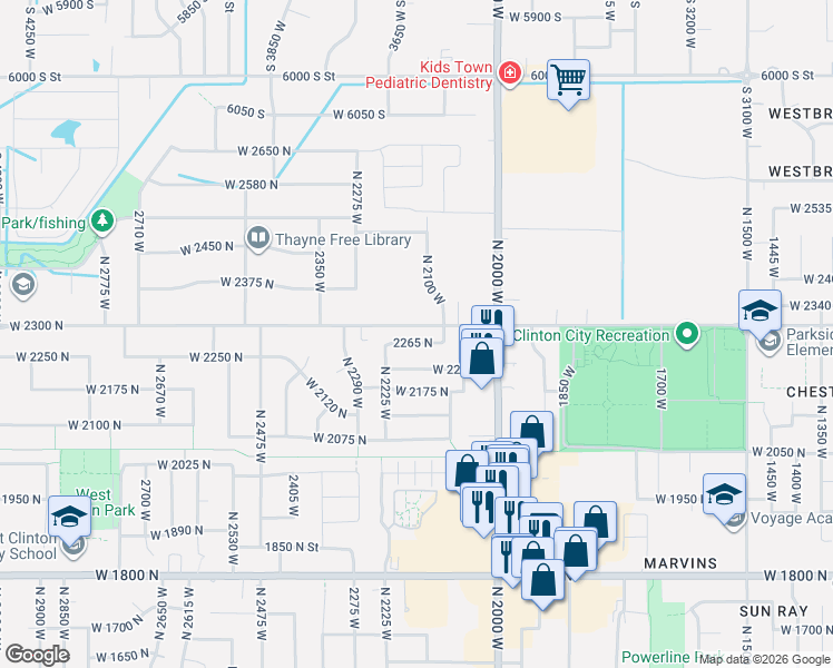 map of restaurants, bars, coffee shops, grocery stores, and more near 2164 2265 North in Clinton