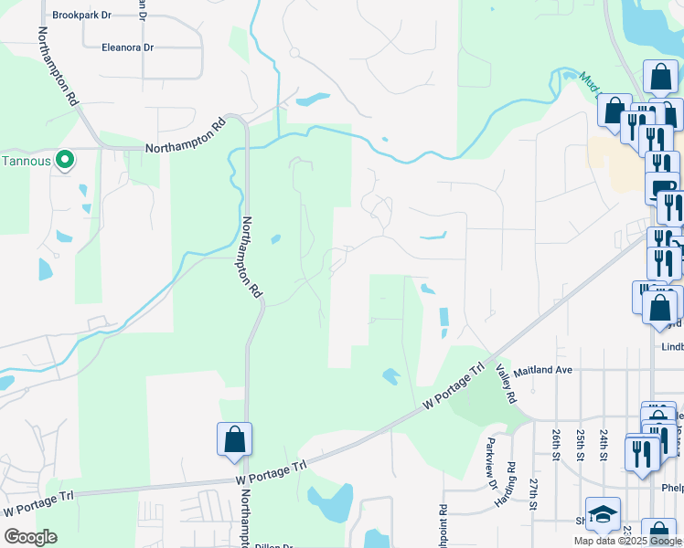 map of restaurants, bars, coffee shops, grocery stores, and more near 616 Meredith Lane in Cuyahoga Falls