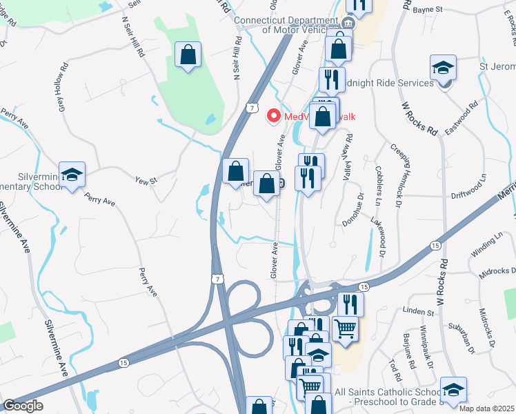 map of restaurants, bars, coffee shops, grocery stores, and more near 3 Seir Hill Road in Norwalk