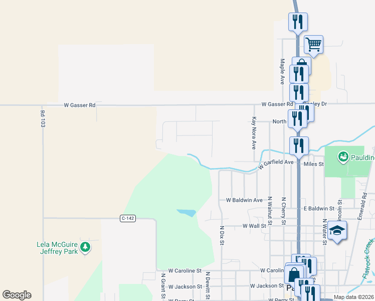 map of restaurants, bars, coffee shops, grocery stores, and more near 725 Springfield Court in Paulding