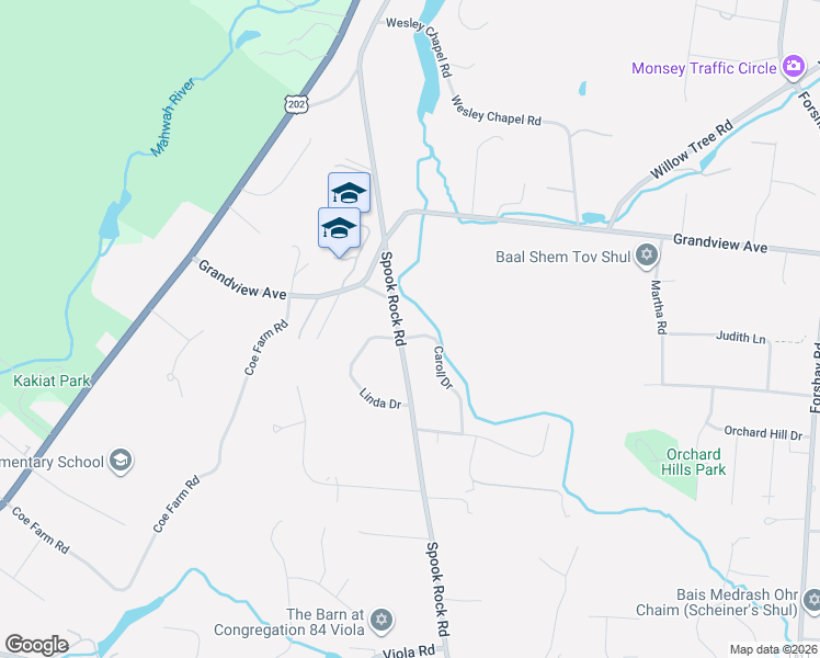 map of restaurants, bars, coffee shops, grocery stores, and more near 116 Spook Rock Road in Suffern