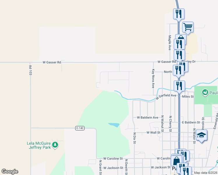 map of restaurants, bars, coffee shops, grocery stores, and more near 725 Springfield Court in Paulding