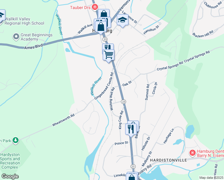 map of restaurants, bars, coffee shops, grocery stores, and more near 43 Gingerbread Castle Road in Hamburg