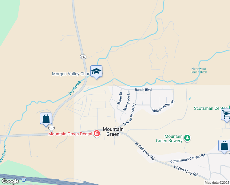 map of restaurants, bars, coffee shops, grocery stores, and more near 6062 North Latigo Lane in Morgan
