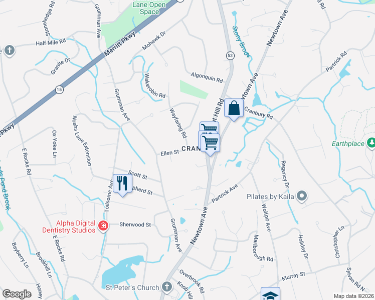 map of restaurants, bars, coffee shops, grocery stores, and more near 2 Wayfaring Road in Norwalk