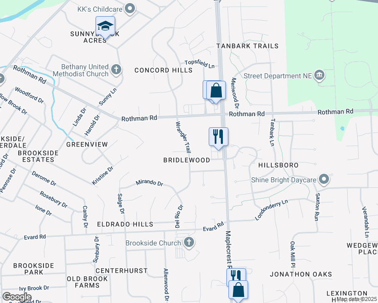 map of restaurants, bars, coffee shops, grocery stores, and more near 7198 Wrangler Trail in Fort Wayne