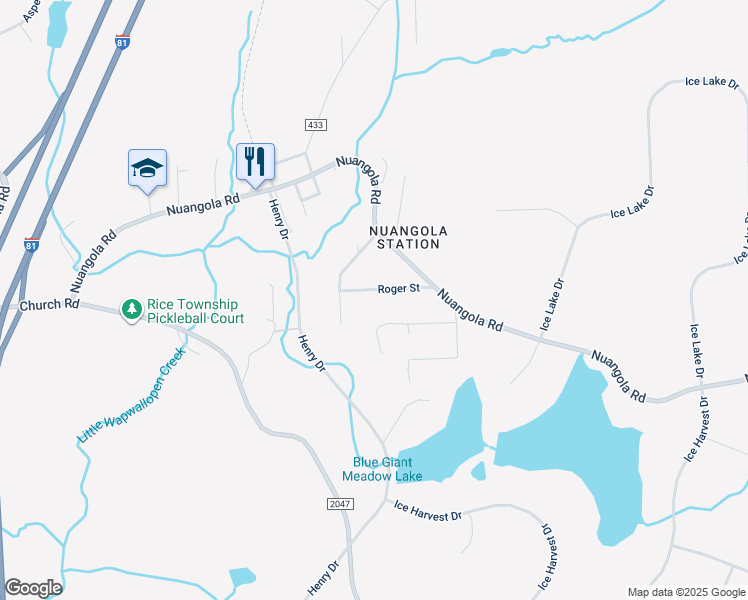 map of restaurants, bars, coffee shops, grocery stores, and more near 145 Roger Street in Mountain Top