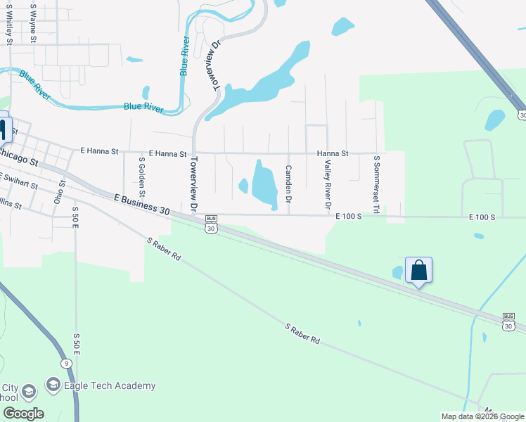 map of restaurants, bars, coffee shops, grocery stores, and more near 1105 East 100 South in Columbia City