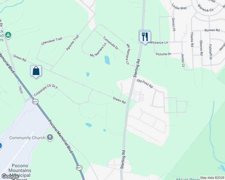 map of restaurants, bars, coffee shops, grocery stores, and more near 383A Green Road in Tobyhanna