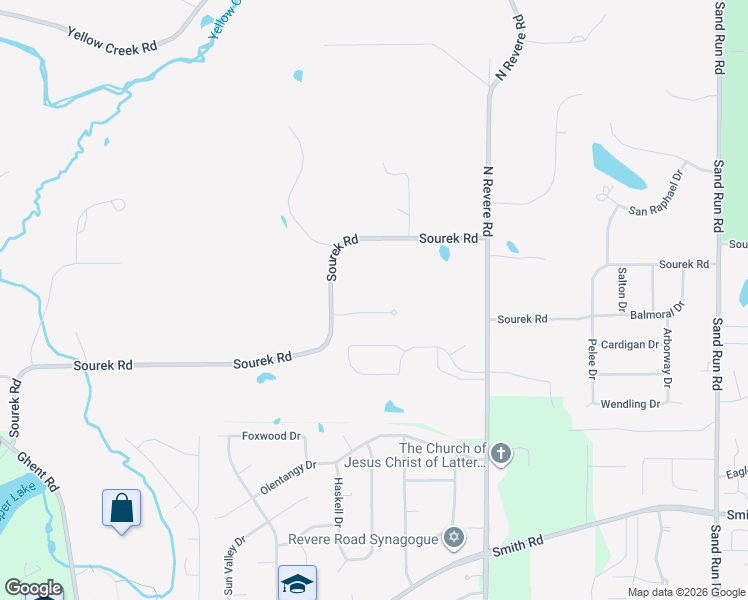 map of restaurants, bars, coffee shops, grocery stores, and more near 2864 Sourek Road in Akron