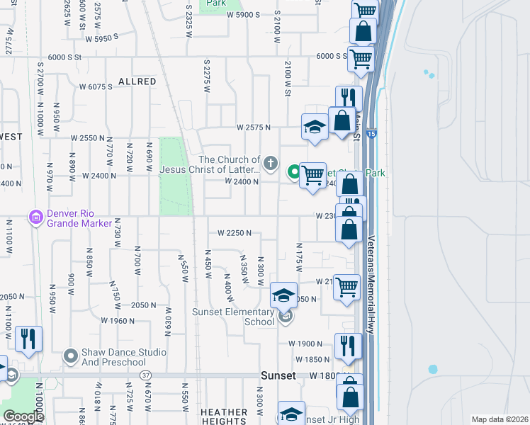 map of restaurants, bars, coffee shops, grocery stores, and more near 284 West 2300 North in Sunset