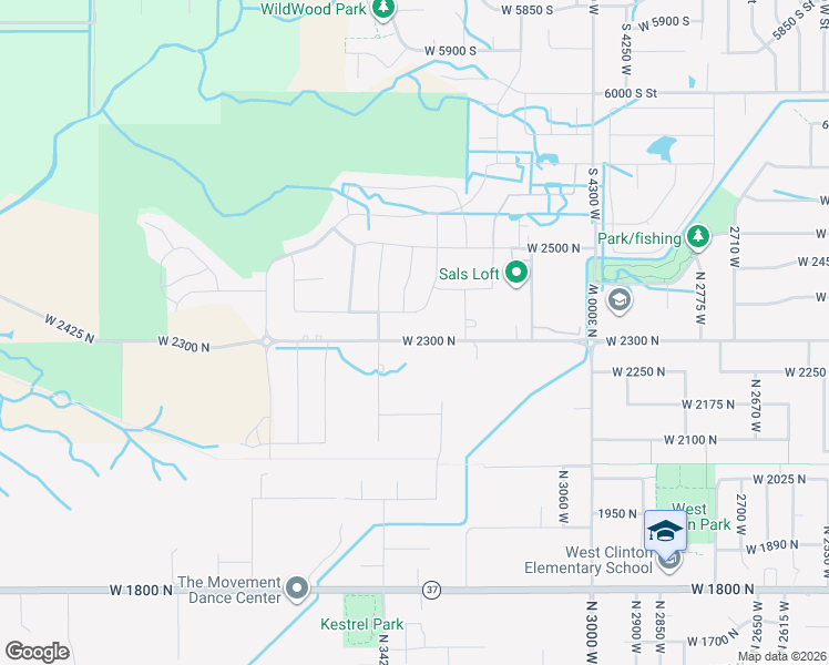 map of restaurants, bars, coffee shops, grocery stores, and more near 3366 West 2300 North in Clinton