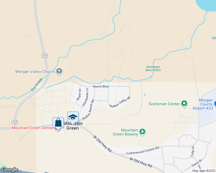 map of restaurants, bars, coffee shops, grocery stores, and more near 6043 North Lariat Lane in Morgan