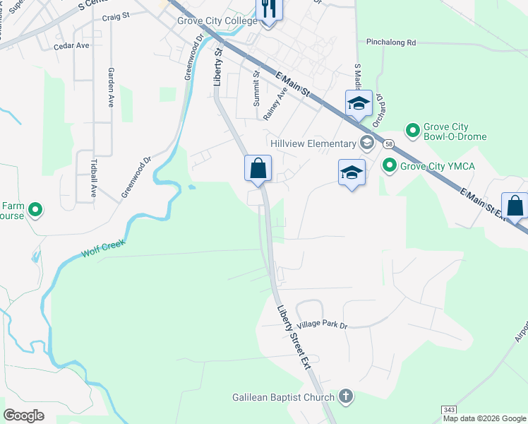 map of restaurants, bars, coffee shops, grocery stores, and more near 719 Liberty Street Extension in Grove City