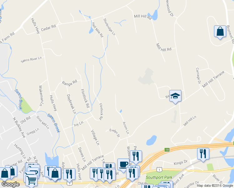 map of restaurants, bars, coffee shops, grocery stores, and more near 350 Acorn Lane in Fairfield