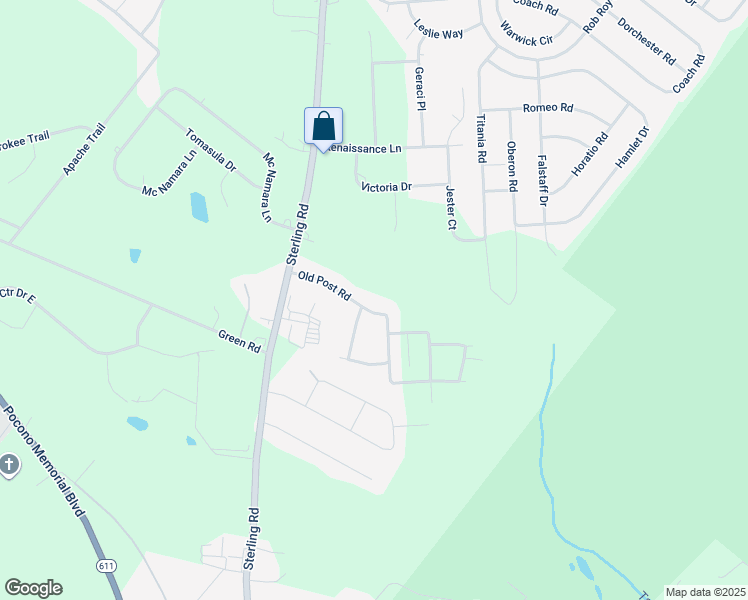 map of restaurants, bars, coffee shops, grocery stores, and more near 18 Old Post Road in Tobyhanna