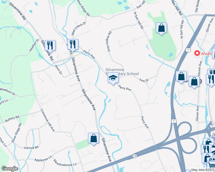 map of restaurants, bars, coffee shops, grocery stores, and more near 157 Perry Avenue in Norwalk