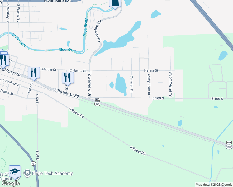 map of restaurants, bars, coffee shops, grocery stores, and more near 1105 East 100 South in Columbia City