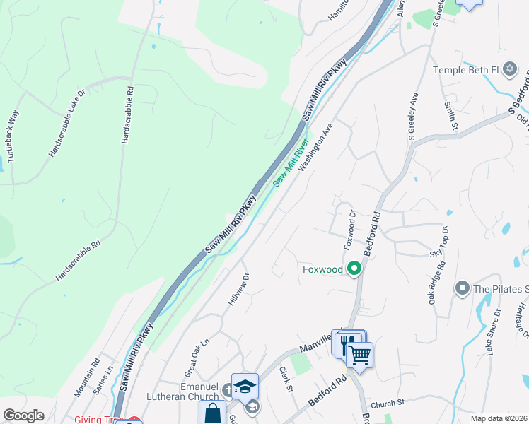 map of restaurants, bars, coffee shops, grocery stores, and more near 476 Washington Avenue in Pleasantville