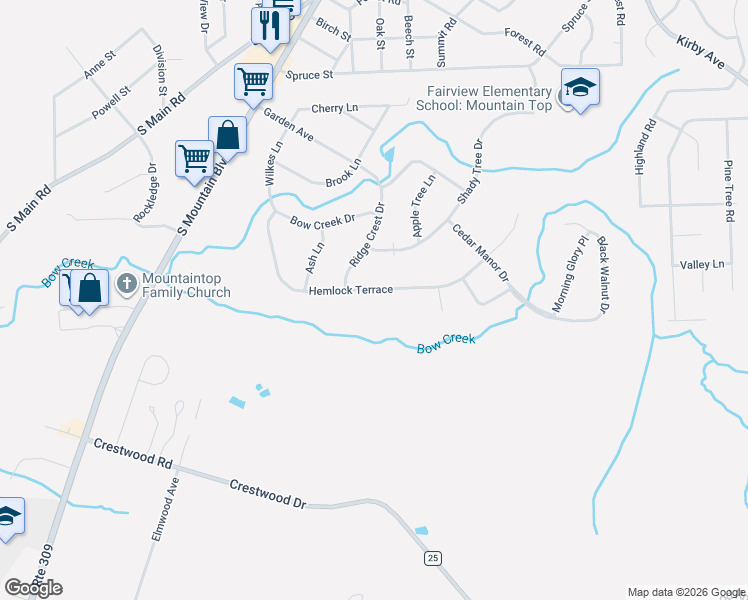 map of restaurants, bars, coffee shops, grocery stores, and more near 260 Hemlock Terrace in Mountain Top