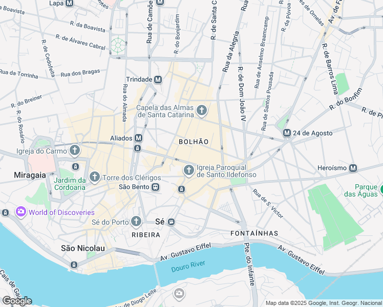 map of restaurants, bars, coffee shops, grocery stores, and more near 160 Rua de Santa Catarina in Porto