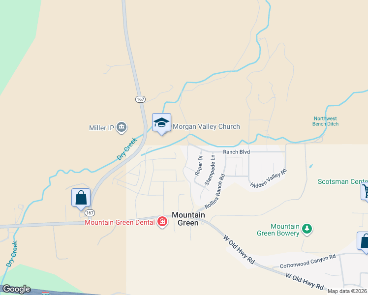 map of restaurants, bars, coffee shops, grocery stores, and more near 6101 North Latigo Lane in Morgan