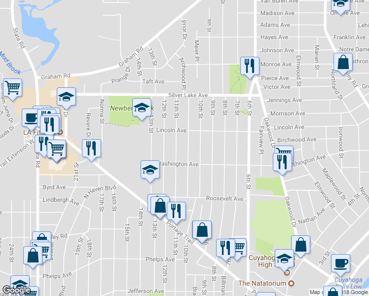 map of restaurants, bars, coffee shops, grocery stores, and more near 2742 Archwood Place in Cuyahoga Falls