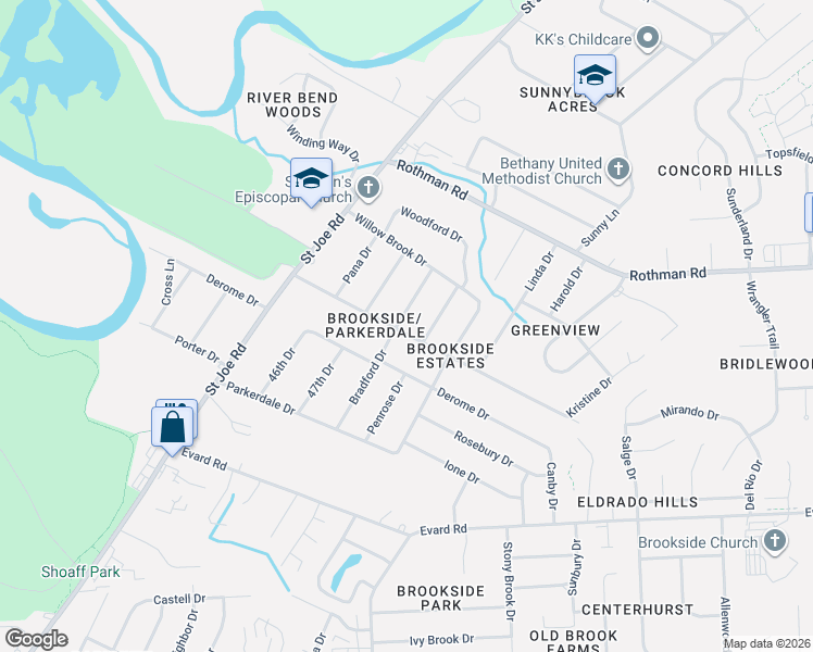 map of restaurants, bars, coffee shops, grocery stores, and more near 7220 Bradford Dr in Fort Wayne