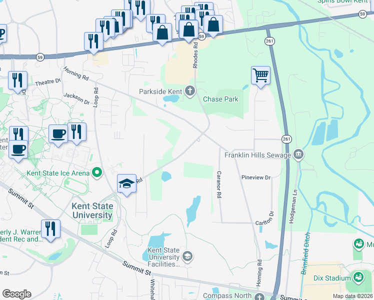 map of restaurants, bars, coffee shops, grocery stores, and more near 5790 Rhodes Road in Kent