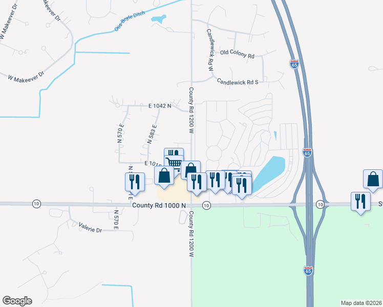 map of restaurants, bars, coffee shops, grocery stores, and more near North 600 East in Roselawn