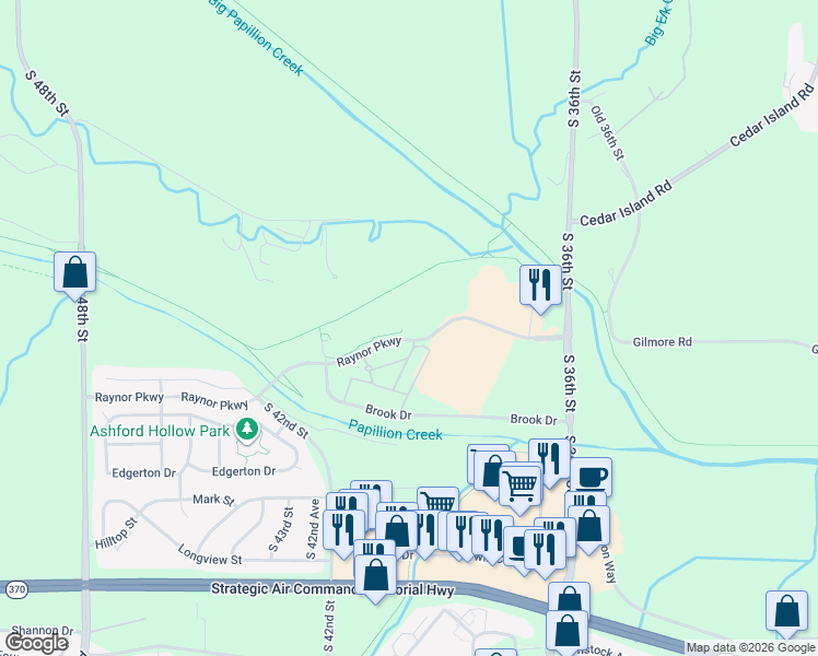 map of restaurants, bars, coffee shops, grocery stores, and more near 4002 Raynor Parkway in Bellevue
