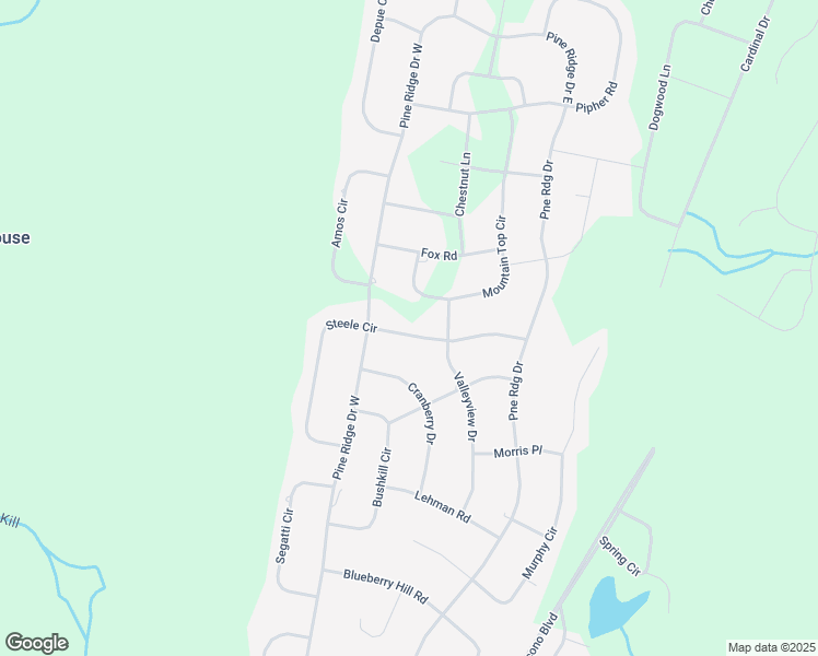 map of restaurants, bars, coffee shops, grocery stores, and more near Steele Circle in Bushkill