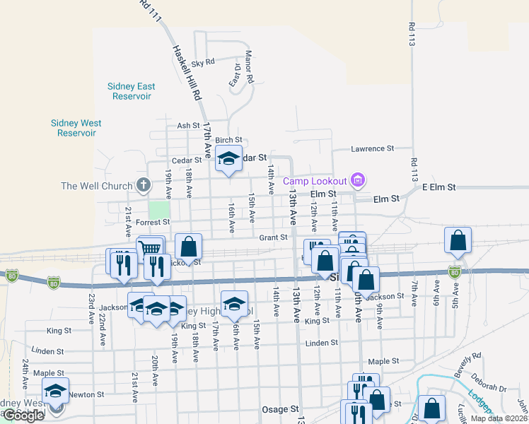 map of restaurants, bars, coffee shops, grocery stores, and more near 548-598 14th Avenue in Sidney