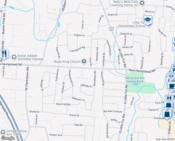 map of restaurants, bars, coffee shops, grocery stores, and more near 181 County Road 80 in New City