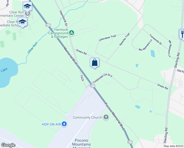 map of restaurants, bars, coffee shops, grocery stores, and more near 447 Community Drive in Monroe County