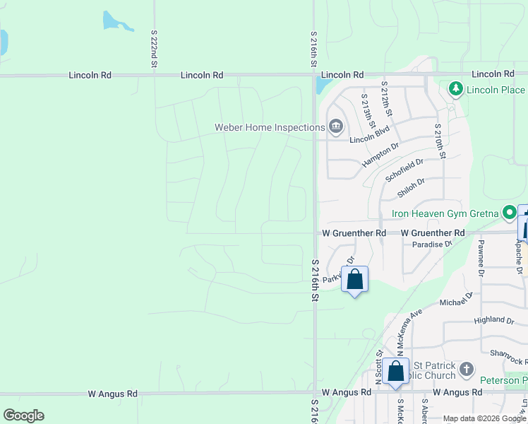 map of restaurants, bars, coffee shops, grocery stores, and more near 11112 South 218th Street in Gretna