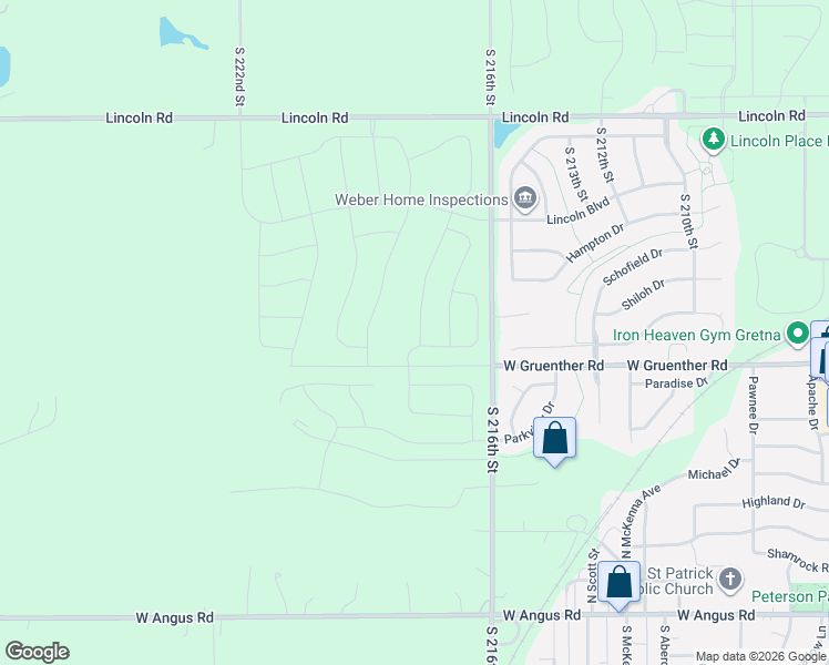 map of restaurants, bars, coffee shops, grocery stores, and more near 11112 South 218th Street in Gretna
