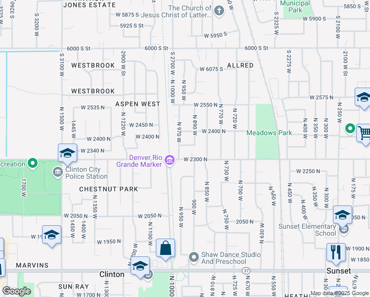 map of restaurants, bars, coffee shops, grocery stores, and more near 937 West 2350 North in Clinton