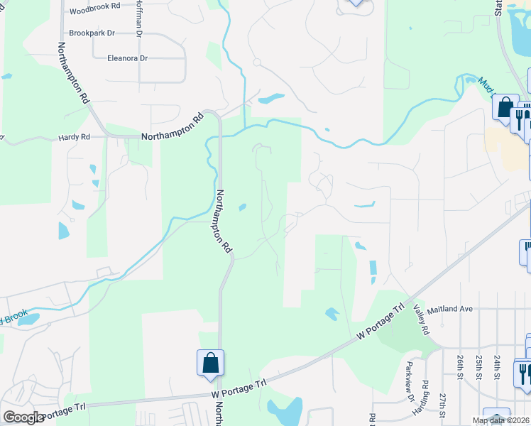 map of restaurants, bars, coffee shops, grocery stores, and more near 2115 Pine Brook Trail in Cuyahoga Falls