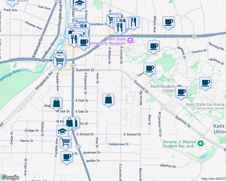 map of restaurants, bars, coffee shops, grocery stores, and more near 407 High Street in Kent