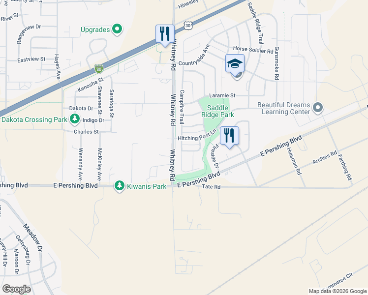 map of restaurants, bars, coffee shops, grocery stores, and more near 3409-3473 Whitney Rd in Cheyenne