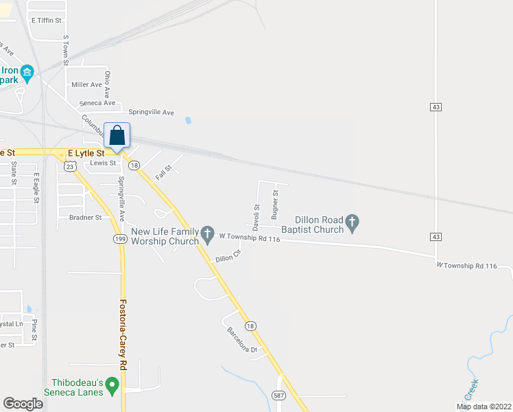 map of restaurants, bars, coffee shops, grocery stores, and more near 853 Davoli Street in Fostoria