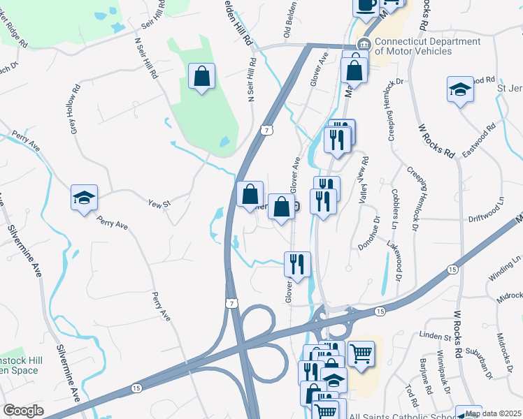 map of restaurants, bars, coffee shops, grocery stores, and more near 41 Glenrock in Norwalk