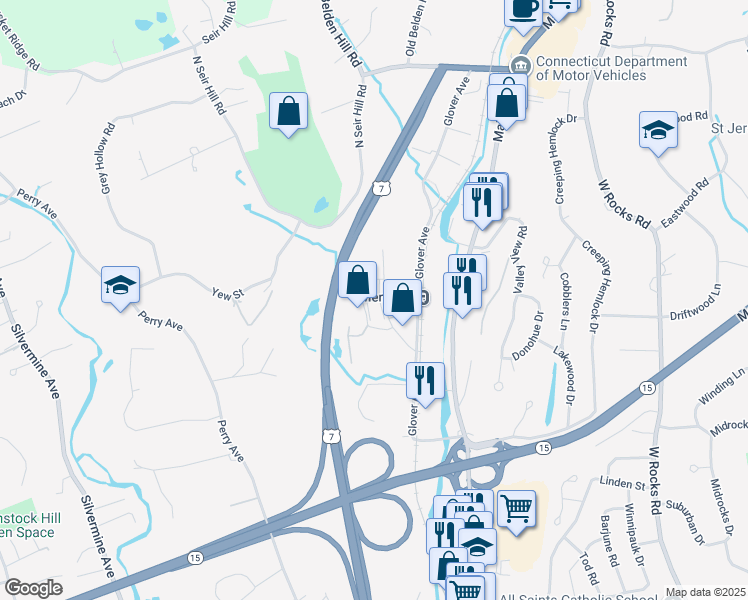 map of restaurants, bars, coffee shops, grocery stores, and more near 41 Glenrock in Norwalk